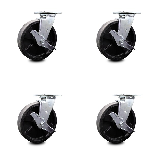 Service Caster 8 Inch Glass Filled Nylon Swivel Caster Set with Roller Bearings and Brakes SCC SCC-30CS820-GFNR-TLB-4 - main